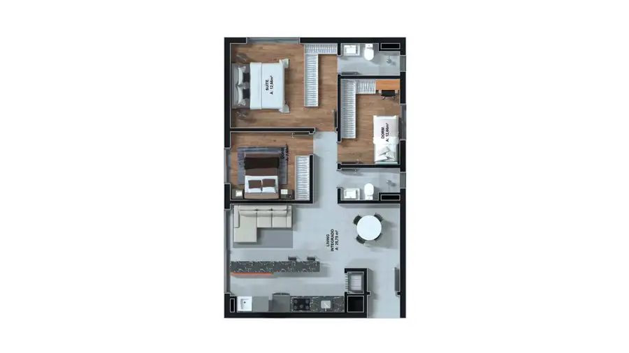 Planta 3 dormitórios — opção A